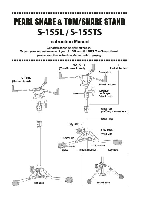 S-155L, S-155TS Snare Stand Instruction Manual